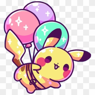 Pikachu Pokemon Cute Kawaii Pastel Balloons Sparkle - Jenni Illustrations Pikachu Clipart