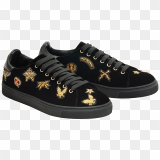 Low Top Sneakers With Embroidered Patches From Metallic - Skate Shoe Clipart