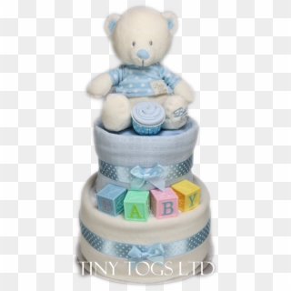 Cute Two Tier Nappy Cake For Baby Boy With Baby Building - Cake Decorating Clipart