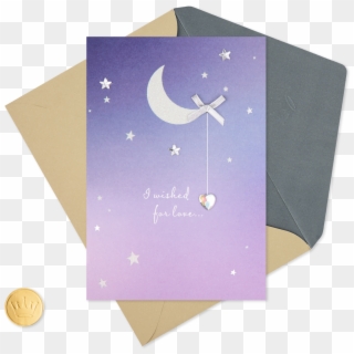 Silver Moon And Stars With Dangling Gem Anniversary - Greeting Card Clipart