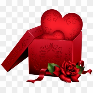 Transparent Gift Box With Heart And Rose Png Clipart - Valentine Transparent Clipart Png