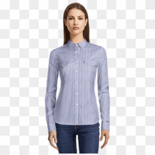 Blue Striped 100% Cotton Shirt-view Front - Blazer Azul De Rayas Clipart
