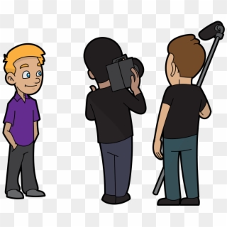 Cartoon Guy Being Filmed By A Camera Crew For A Marketing - Cartoon Clipart