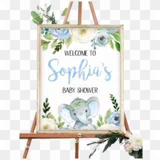 This Blue Floral Elephant Baby Shower Welcome Sign - Welcome Sign Baby Shower Elephant Clipart