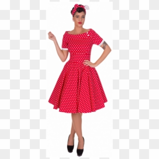 Darlene 50's Style Swing Dress In Red Polka Dot - Retro Red Polka Dot Dress Clipart