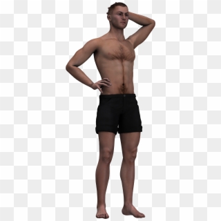 Man In Shorts And With A Naked Torso - Person Standing Clipart