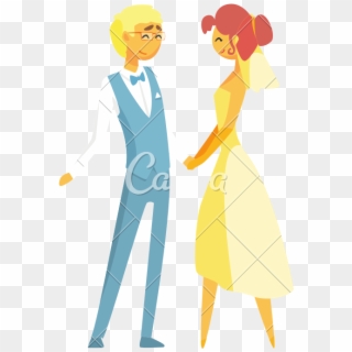Bride And Groom Holding Hands - Illustration Clipart