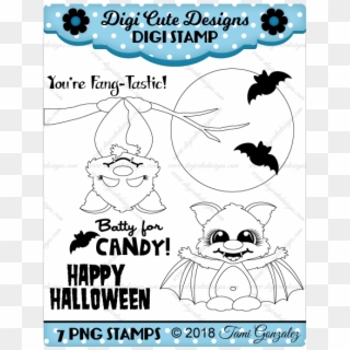 A Little Batty Digi Stamp-halloween, Bat, Moon, Branch - Portable Network Graphics Clipart
