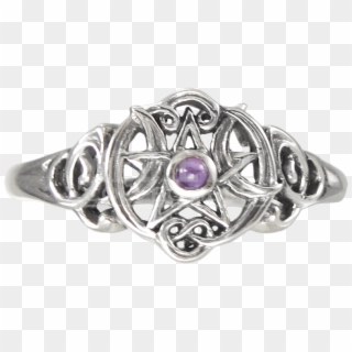 Silver Heart Pentacle Ring With Amethyst Accent - Pagan Rings Clipart