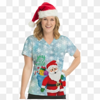 Medcouture Women's Christmas Scrub Top Joy To The World - Med Couture Clipart