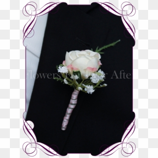 Silk Artificial Cream Blush Rose And Baby's Breath - Wedding Groomsmen Boutonniere White Clipart