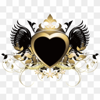 Heart Wings Crown Gold Goldandblack Swirls Decor Decoration - Vector Graphics Clipart