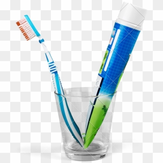 Toothbrush And Toothpaste In A Glass - Water Bottle Clipart