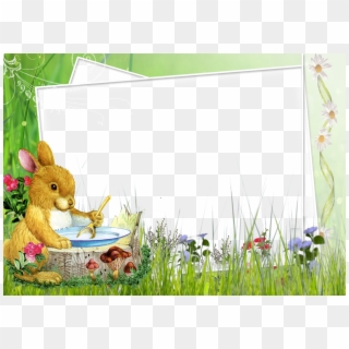 Kids Transparent Photo Frame With Green Cute Bunny - Easter Bunny Photo Frame Clipart