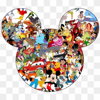 1 Of 4 Mickey Mouse Head Silhouette Disney Characters - Disney Characters Collage Drawing Clipart