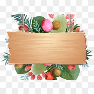 Tropical Fruits Decoration With Leaves Wooden Hanging, - Tropical Christmas Png Clipart