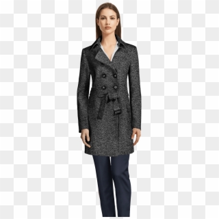 Grey Belted Double Breasted Coat - Skirt Womens Tweed Suit Clipart