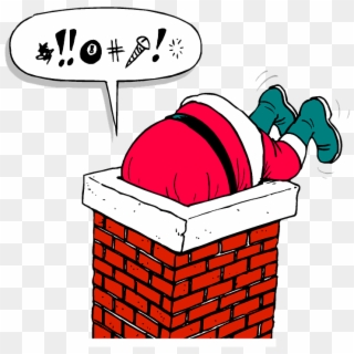 Santa, Chimney, Stuck, Christmas, Holiday, Present - Father Christmas Stuck In Chimney Clipart