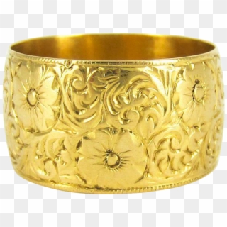 Wide 22 Carat Gold Engraved Floral Wedding Ring, Vintage - Bangle Clipart