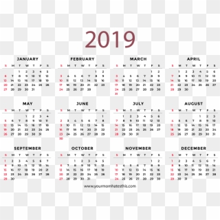 Printable - Full Year 2019 Calendar Clipart