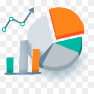 A Pie Chart, Bar Graph, And Segmented Arrow Icons - Reporting Clipart