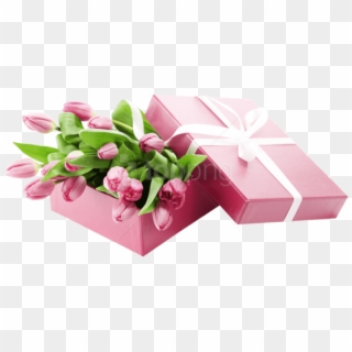 Free Png Box With Pink Tulips Png Images Transparent - Caja De Regalo Con Rosas Clipart