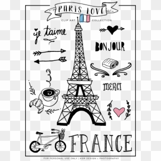 Paris Love Clipart {free Download} - France Clipart Black And White - Png Download