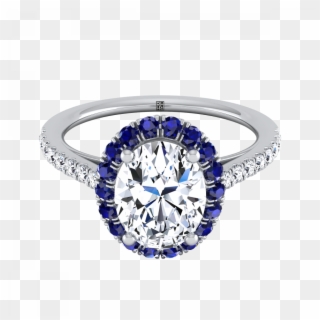 Oval Diamond Engagement Ring With Sapphire-accented - Engagement Ring Clipart