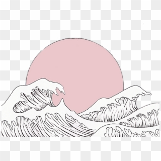 Japan Japanese Art Aesthetic Tumblr Simple Pink Sun - Wave Drawing Clipart