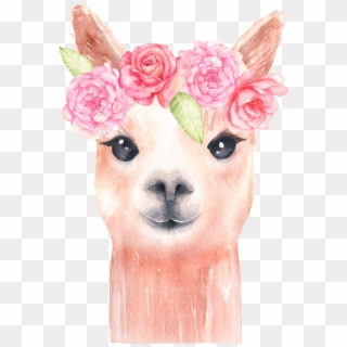 Alpaca And Flower Clipart/ Llama Clip Art/ Watercolor - Png Download