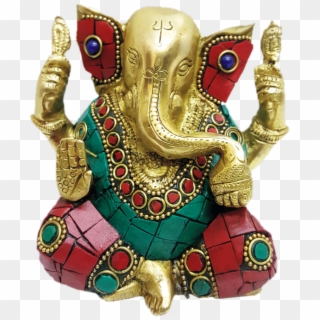 Turquoise Stone Work Ganesha Handmade 4" - Indian Elephant Clipart