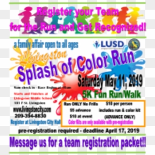Splash Of Color 5k Fun Run - Poster Clipart