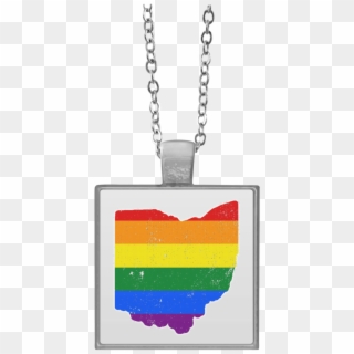 Ohio Rainbow Flag Lgbt Community Pride Lgbt Shirts - Silver Square Necklace Mockup Clipart