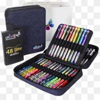 48 Glitter Gel Pen Set, 48 Ink Refills, Travel Case - Colorit Pen Clipart