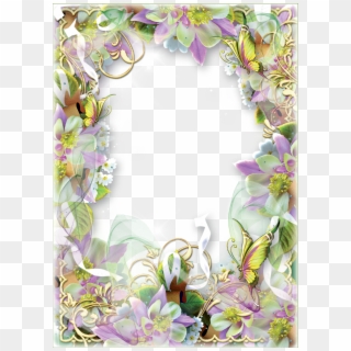 Photo Frame Spring Flowers And Butterflies - Spring Flower Border Clipart - Png Download