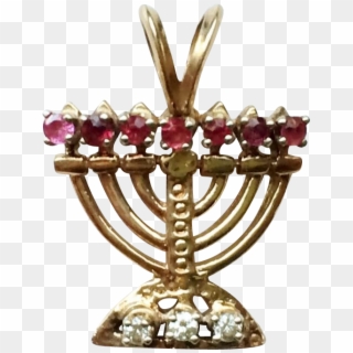 Judaica 14k Gold Jeweled Menorah Charm / Pendant - Hanukkah Clipart