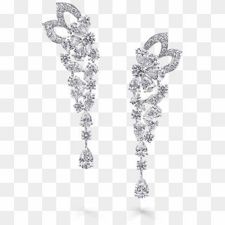 A Pair Of Graff Peony Petal Motif Diamond Drop Earrings - Earrings Diamond Long Png Clipart