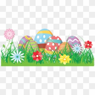 Colorful Eggs Grass Flowers - Transparent Background Easter Eggs Png Clipart