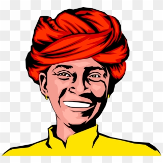 Vector Illustration Of Smiling Man With Turban Headwear - Happy Indian Farmer Vector Clipart