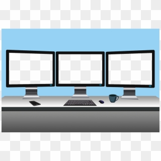 Three-display Workstation With Knockouts - Three Tv Screen Clipart