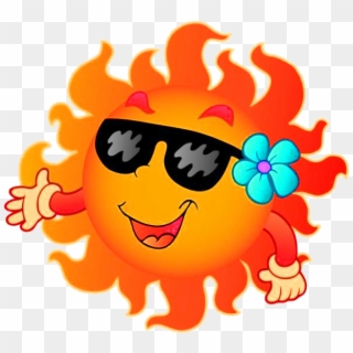 Summer For Sun Content Smiling Cartoon Clipart - Cartoon Sun And Clouds - Png Download