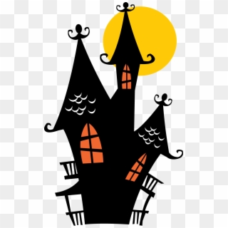 Simple Haunted House Silhouette Png Cute Printable - Spooky House Haunted House Clipart Transparent Png