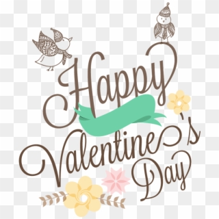 Love Birds Couple With Text Happy Valentine's Day - Happy Valentines Day Birds Clipart