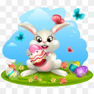 Egg Eggs Decorating With Bunny Easter Clipart - Feliz Pascoa Familia E Amigos - Png Download