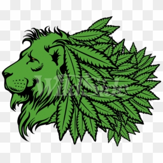 Green Lion Head With Marijuana Leaf Mane - Lion With Marijuana Main Clipart