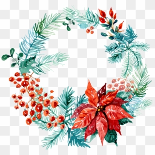 Free Christmas Watercolor Wreaths - Merry Christmas Watercolor Png Clipart