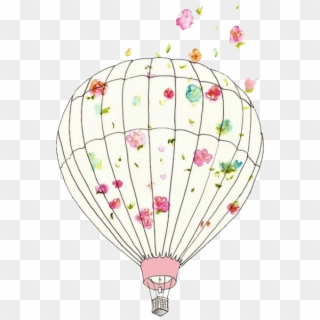 Art Pink Floral Transparent Bubblegum Overlay Hot Air - Cute Hot Air Balloon Drawing Clipart