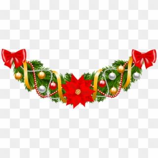 Christmas Pine Deco Garland With Poinsettia Png Clipart - Girlande Weihnachten Png Transparent Png