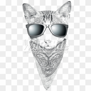 Cat Face With Sunglasses And Bandana - Cat With Bandana Png Clipart