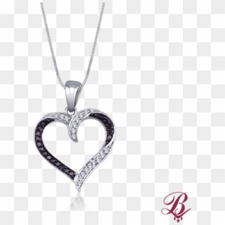 Black And White Diamond Heart Pendant - Black And White Diamond Heart Necklace Clipart